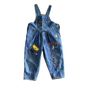 Vintage 90s Denim Overalls Embroidered Indian Moon Boys 18 Months